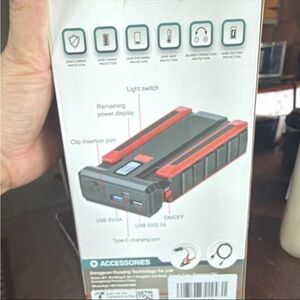 Portable Jump Starter Power Bank with Dual USB Ports - Black and Red